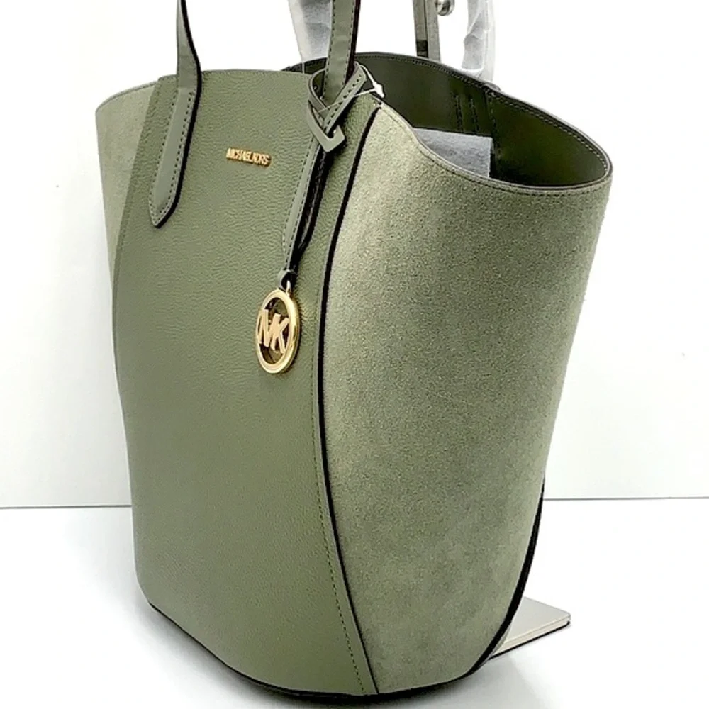 MICHAEL KORS PORTIA LARGE TOTE ARMY GREEN COLOR PEBBLED LEATHER/SUEDE - Picture 6 of 16